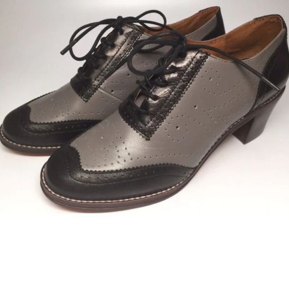 Re-Mix Classic Vintage Womens Shoes Oxford Spectator 10.5 Black & Grey Two-tone